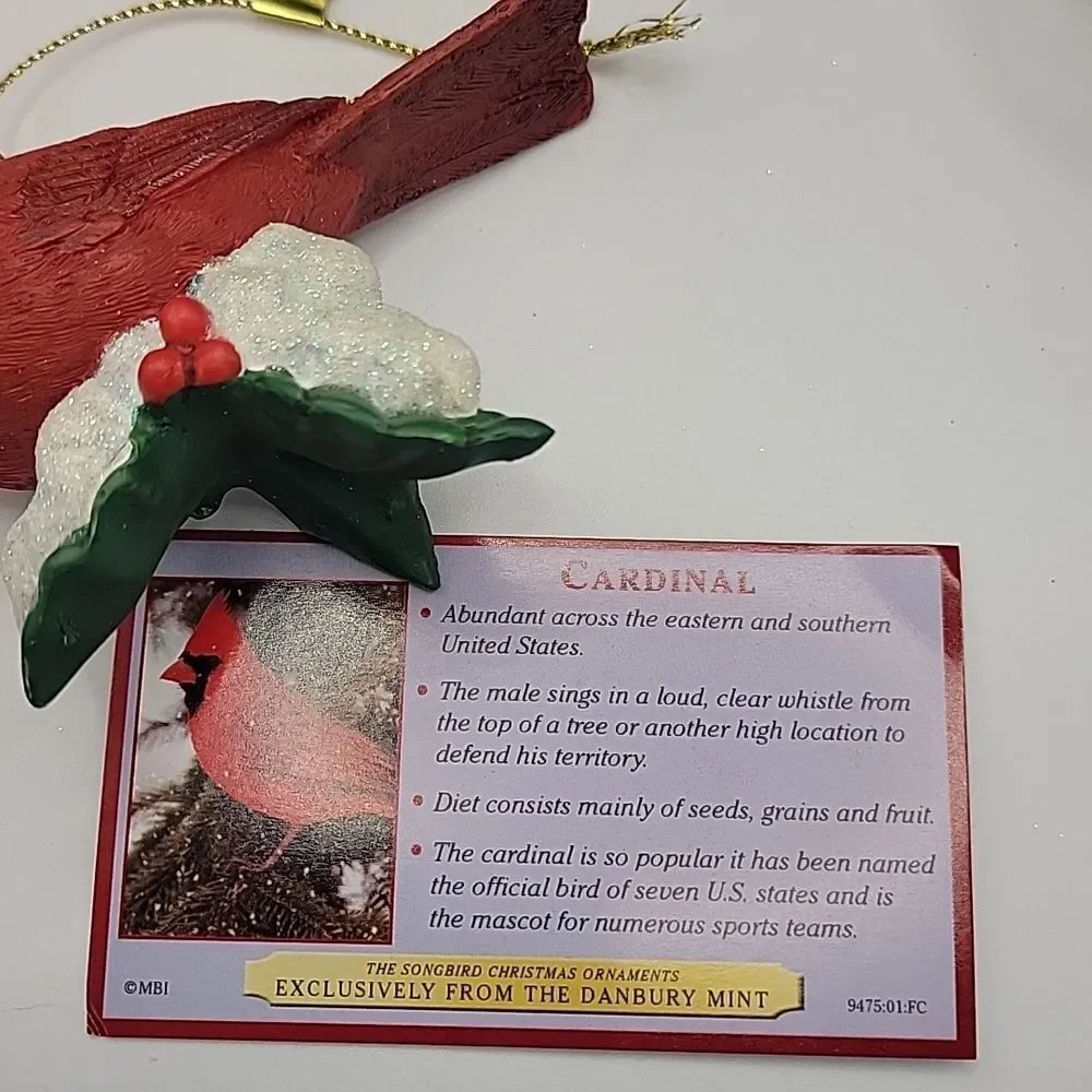Danbury Mint Christmas Songbird Ornament Cardinal Retired